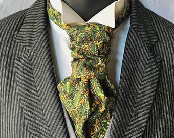 Scrunchie Wedding Cravat in a Shades of Green Pattern