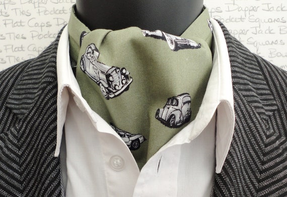 Black Cravat Black Paisley Cravat Reversible Sage Green Paisley Ascot Gifts For Men