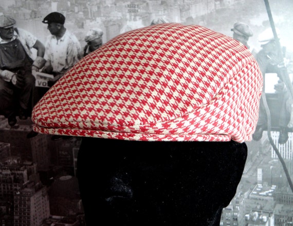 Flat Cap, red and cream hounds tooth check flat cap, hats for men
