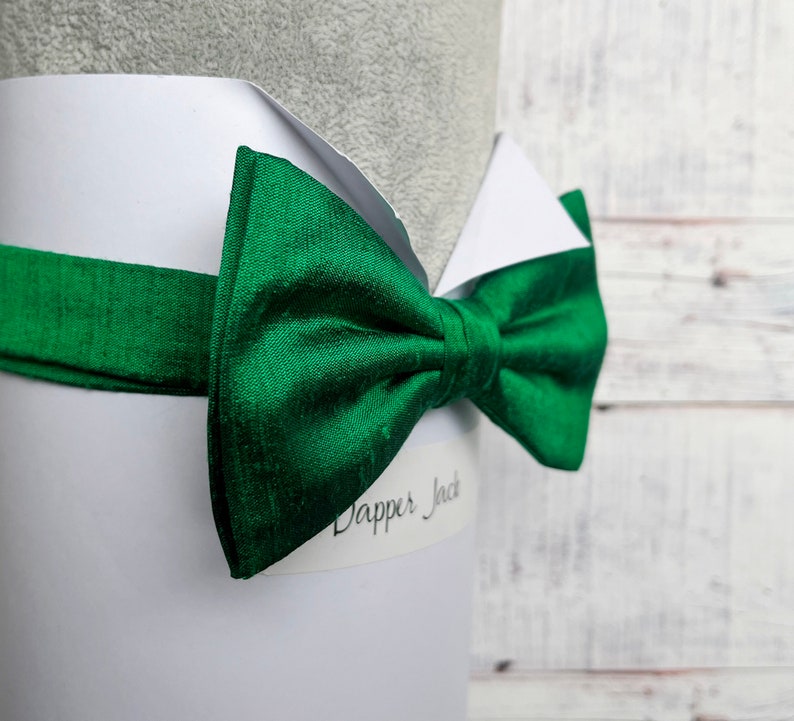 Emerald Green Silk Dupion Pre Tied or Self Tie Bow Tie Perfect For Weddings or Special Occasions, Bow Ties For Men, Bow Ties For Women image 2