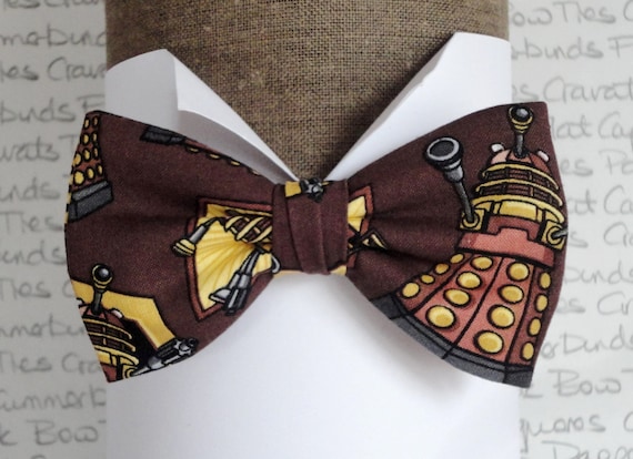 Dr Who Bow Tie, Dalek print bow tie, bow ties for men, brown bow tie