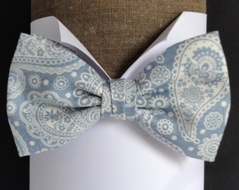 Blue paisley bow tie, pre tied or self tie bow tie, bow ties for men, wedding bow tie