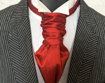 Rust Silk Ruched Cravat, Pre-Tied Wedding Neckwear