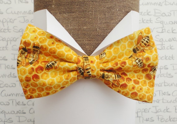 Honeycomb and honey bees pre tied or self tie bow tie, bow ties for men