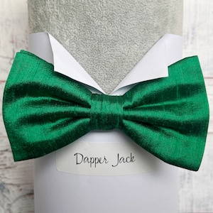 Emerald Green Silk Dupion Pre Tied or Self Tie Bow Tie Perfect For Weddings or Special Occasions, Bow Ties For Men, Bow Ties For Women image 1