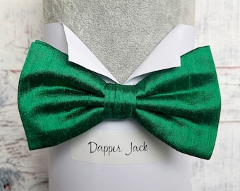 Emerald Green Silk Dupion Pre Tied or Self Tie Bow Tie Perfect For Weddings or Special Occasions, Bow Ties For Men, Bow Ties For Women