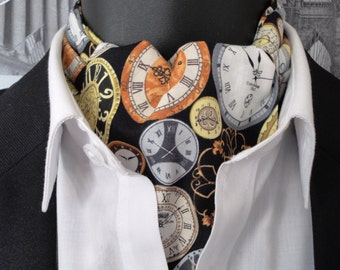 Cravat Clocks Print, Back in Time, Men's Cravat, reversible cravat