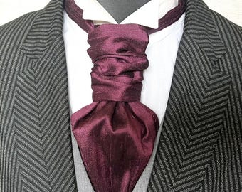 Scrunchie Wedding Cravat in a Dark Burgundy Silk Dupion