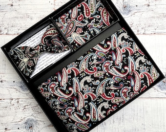 Paisley-op-zwart, buikbandset, perfect voor schoolbals, bruiloften en black tie-evenementen