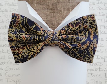 Dark Blue Paisley Bow Tie, Pre Tied or Self Tie Bow Tie, Bow Ties For Men