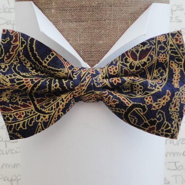 Dark Blue Paisley Bow Tie, Pre Tied or Self Tie Bow Tie, Bow Ties For Men