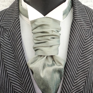 Scrunchie Wedding Cravat, Ruched Cravat, Sage Green Silk Scrunchy Wedding Cravat