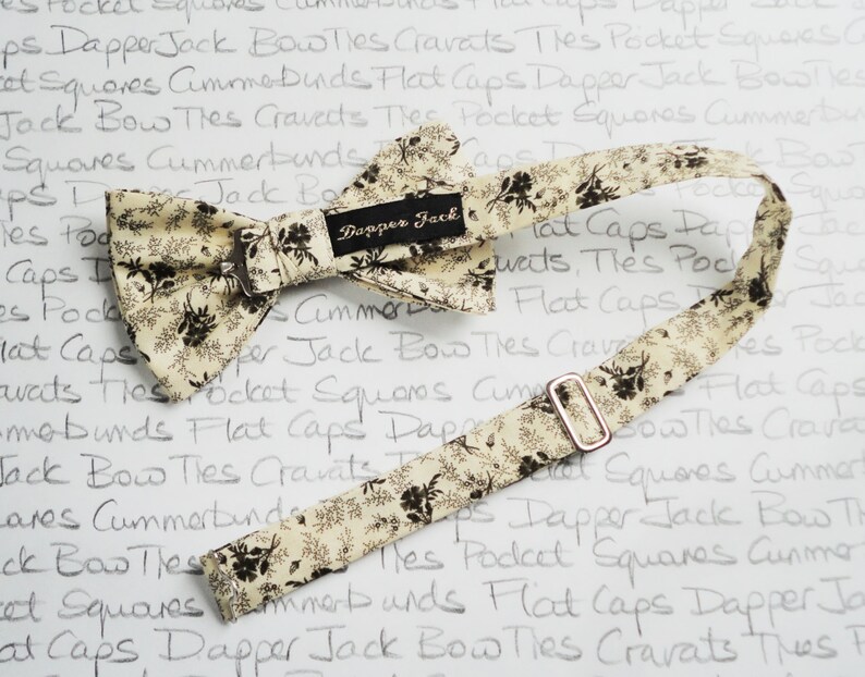 Bow ties for men floral bow tie men/'s bow tie black flowers on a cream background