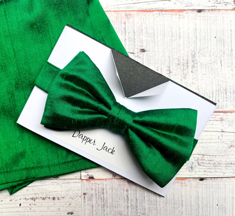 Emerald Green Silk Dupion Pre Tied or Self Tie Bow Tie Perfect For Weddings or Special Occasions, Bow Ties For Men, Bow Ties For Women image 5