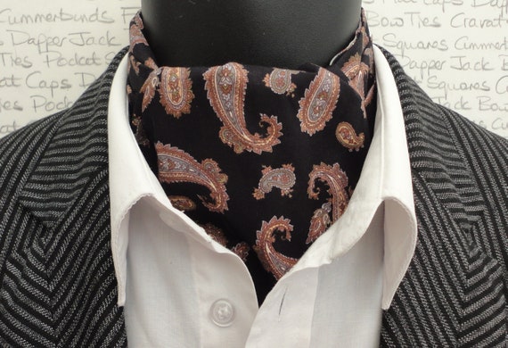 Black Cravat Black Paisley Cravat Reversible Sage Green Paisley Ascot Gifts For Men