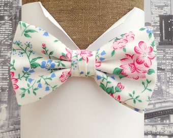 Bow ties for men, Pink and blue floral bow tie, Wedding bow tie, Self tie bow tie, Pre tied bow tie