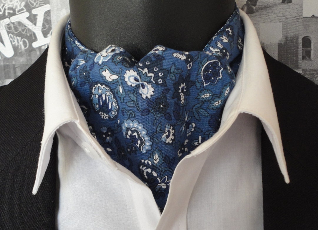 Cavat Reversible Cravat Blue Floral Cravat Blue Flower - Etsy UK