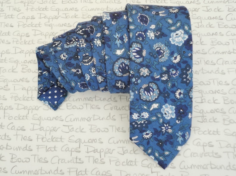 Necktie, Floral necktie, blue floral tie, wedding tie image 1