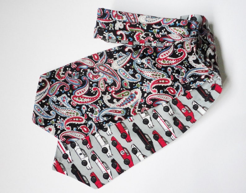 Paisley Cravat, Sports Car Cravat, Black Neck Scarf, Cravats For Men, Reversible, Ascots image 4