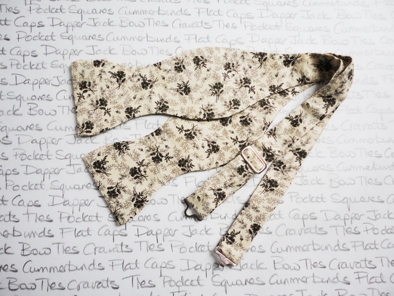 Bow ties for men floral bow tie men/'s bow tie black flowers on a cream background