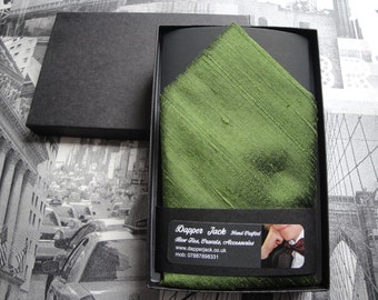Silk pocket square, moss green pocket square in silk dupion