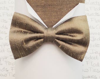 Silk dupion bow tie, bow ties for men, pewter/antique gold silk bow tie