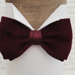 Burgundy Cotton Velvet Bow Tie Trimmed With A Matching Silk, Pocket Square to Match