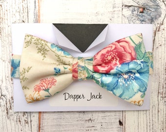 Bow ties for men, floral bow tie, pink and blue floral bow tie, summer bow tie, wedding bow tie