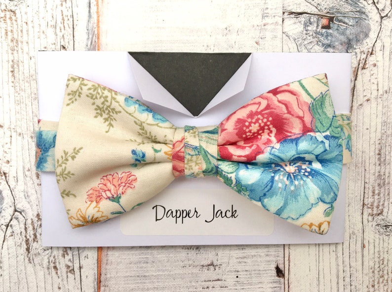 Bow ties for men, floral bow tie, pink and blue floral bow tie, summer bow tie, wedding bow tie image 1