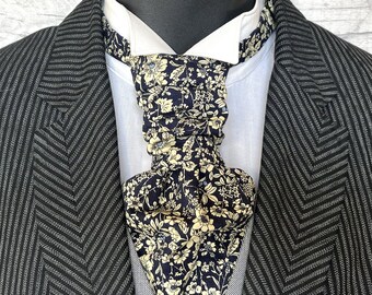 Navy Blue and Cream Floral Scrunchy Wedding Cravat