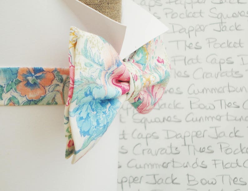 Bow ties for men, floral bow tie, pink and blue floral bow tie, summer bow tie, wedding bow tie image 2