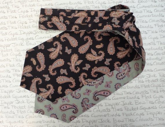 Black Cravat Black Paisley Cravat Reversible Sage Green Paisley Ascot Gifts For Men