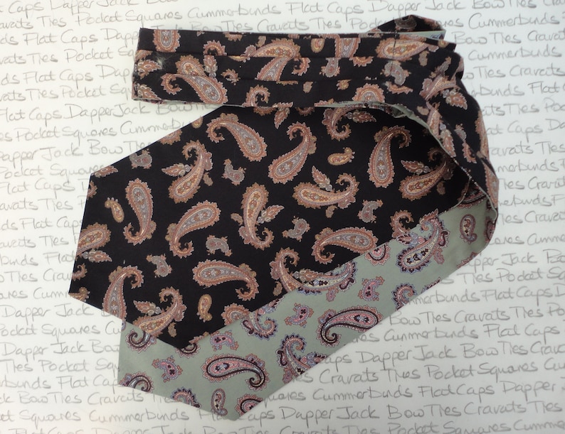 Black Cravat Black Paisley Cravat Reversible Sage Green Paisley Ascot Gifts For Men