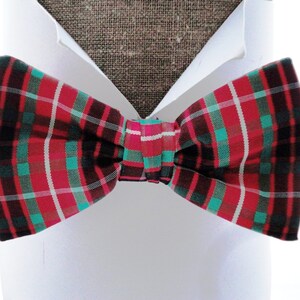Red Tartan Taffeta Bow Tie, pre tied or self tie bow tie will fit neck size up to 20&quot; (50cms)