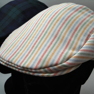 Flat Cap, Driving Cap, rayas en tonos pastel.