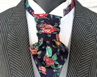 Roses Print on a Navy Background Scrunchy Wedding Cravat