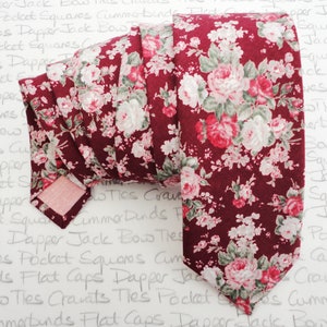 Floral Necktie - Wedding Tie - Ties For Men - Burgundy and Pink Floral Tie