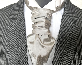 Scrunchie Wedding Cravat in a Silver/Grey Silk Dupion
