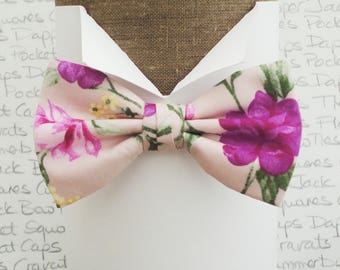 Floral Bow Tie, Pink Flowers, Handcrafted Wedding Bowtie