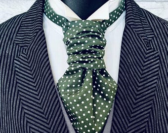 Scrunchie Wedding Cravat in a Green and White Spot Cotton Fabric