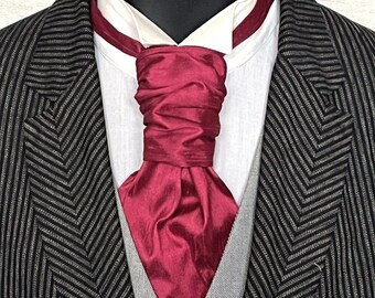 Scrunchie Wedding Cravat, Ruched Cravat, Cerise Silk Scrunchy Wedding Cravat