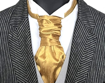 Gold Silk Wedding Cravat, Ruched Scrunchie Tie