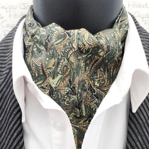 Green Paisley Reversible Cravat with Green and White Spot on the Reverse Side, Cravats For Men, Ascots For Men