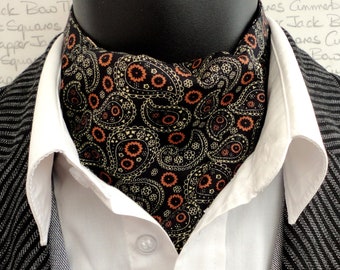 Black Paisley Reversible Cravat, Paisley Cravat, Floral Cravat, Wedding Cravat, Ascots For Men