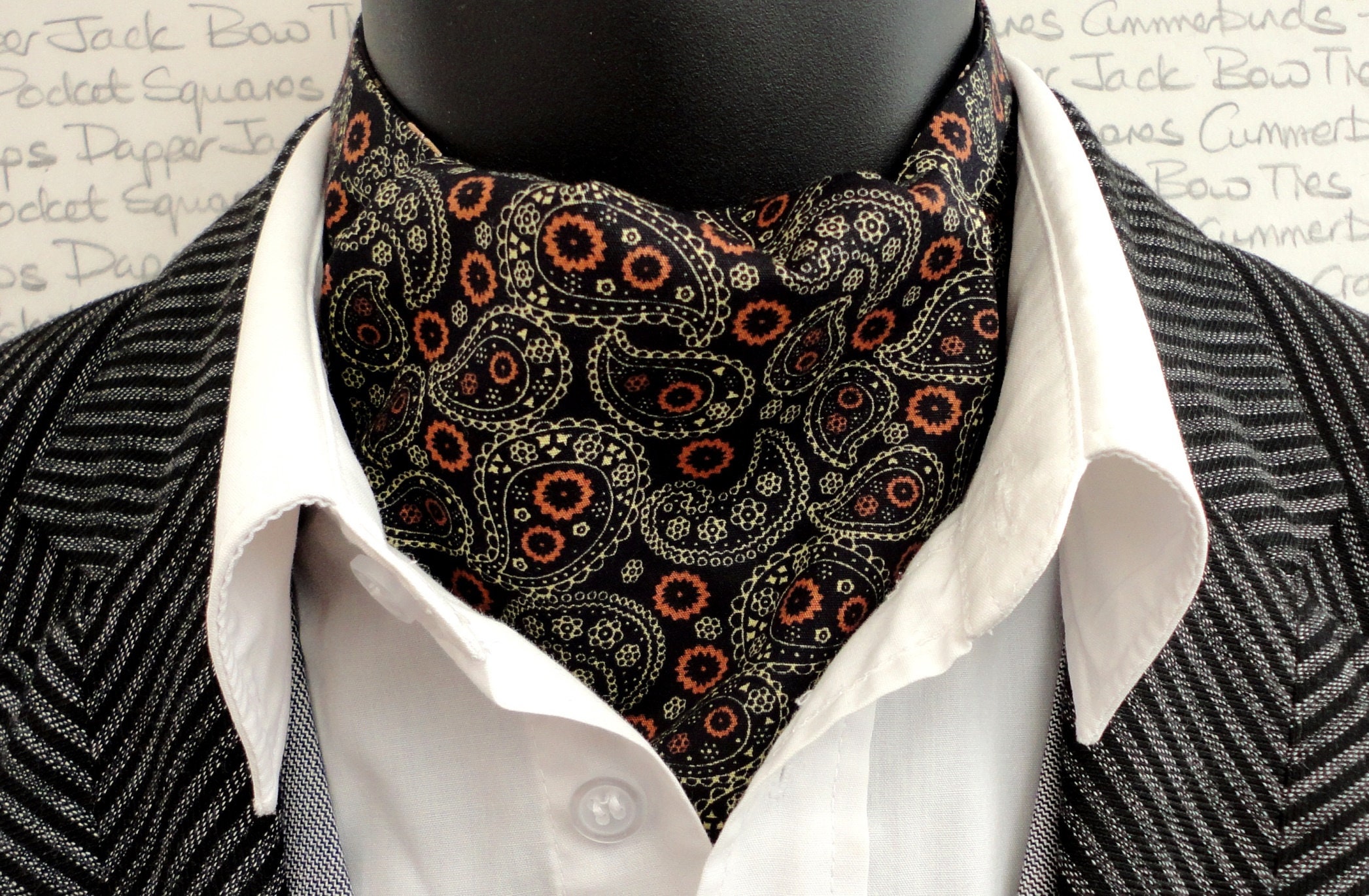 Black Paisley Reversible Cravat, Paisley Cravat, Floral Cravat, Wedding