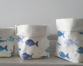 container, organizer, washable paper bag, paper basket, fish print, minimalist decoration