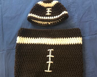 Crochet football baby cocoon and hat set