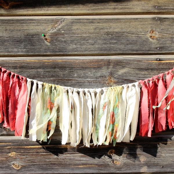 Tea Party Decoration, Rag Fringe Garland, Rag Tie Garland,Fabric Scrap Garland,Shabby Chic Garland Farmhouse,Baby Shower Decoration,Bunting