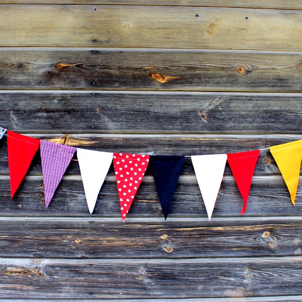 Colourful Fabric Flag Banner, Red banner, Birthday banner, Decoration, Home decor, Party decor, Cake Smash Banner, Garden banner, Flag