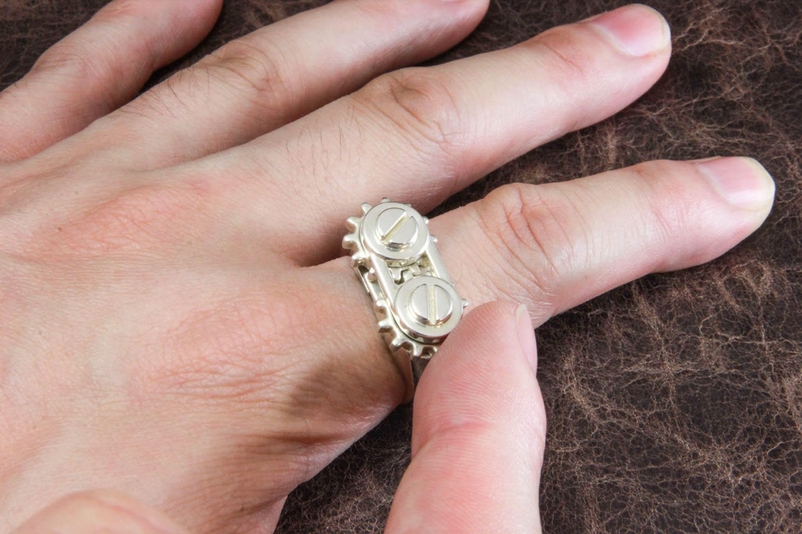 Moving Ring Two Gears Polished Silver Etsy